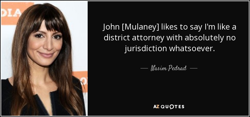 John [Mulaney] likes to say I'm like a district attorney with absolutely no jurisdiction whatsoever. - Nasim Pedrad