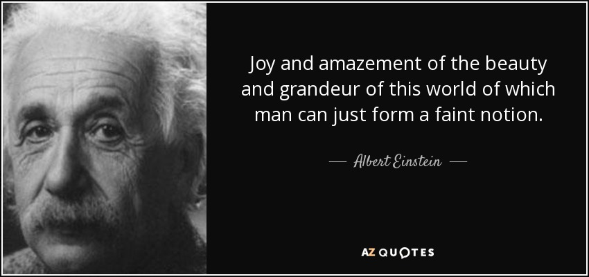 Joy and amazement of the beauty and grandeur of this world of which man can just form a faint notion. - Albert Einstein