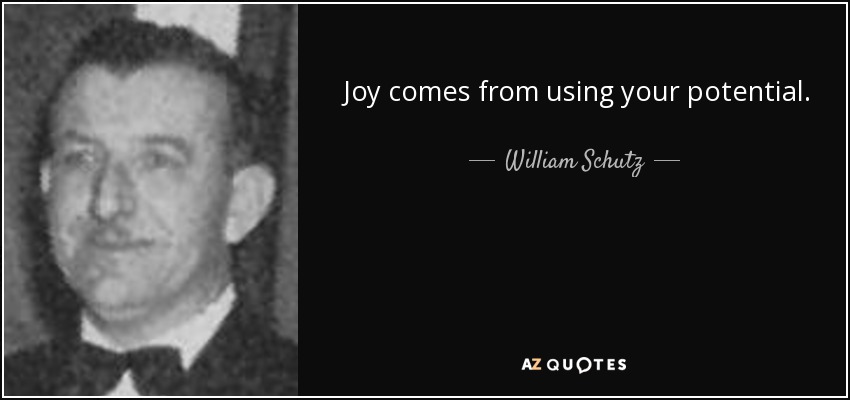 Joy comes from using your potential. - William Schutz