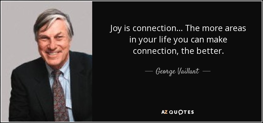 Joy is connection... The more areas in your life you can make connection, the better. - George Vaillant