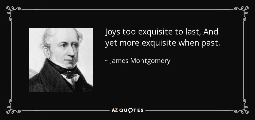 Joys too exquisite to last, And yet more exquisite when past. - James Montgomery
