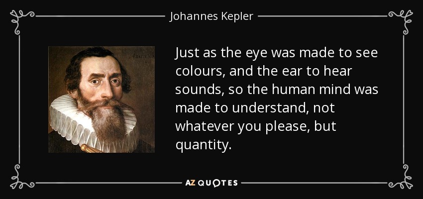 Just as the eye was made to see colours, and the ear to hear sounds, so the human mind was made to understand, not whatever you please, but quantity. - Johannes Kepler