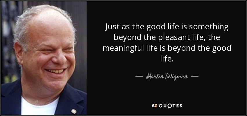 Just as the good life is something beyond the pleasant life, the meaningful life is beyond the good life. - Martin Seligman