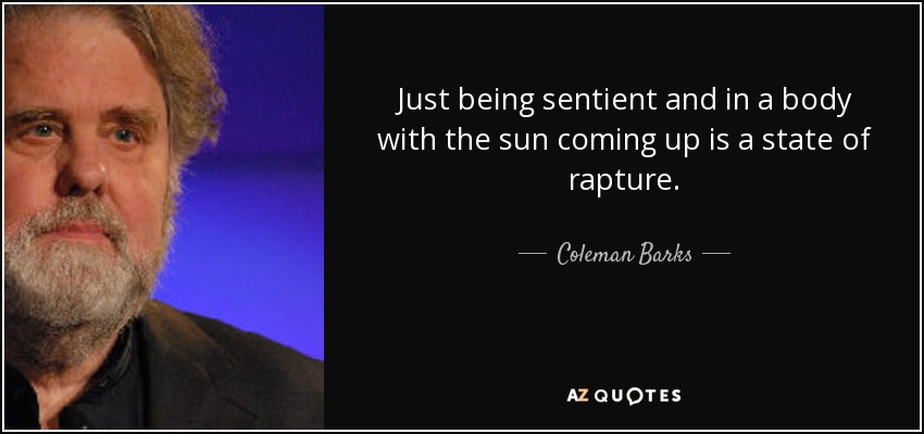 Just being sentient and in a body with the sun coming up is a state of rapture. - Coleman Barks