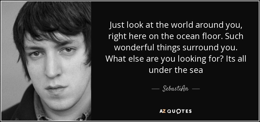 Just look at the world around you, right here on the ocean floor. Such wonderful things surround you. What else are you looking for? Its all under the sea - SebastiAn