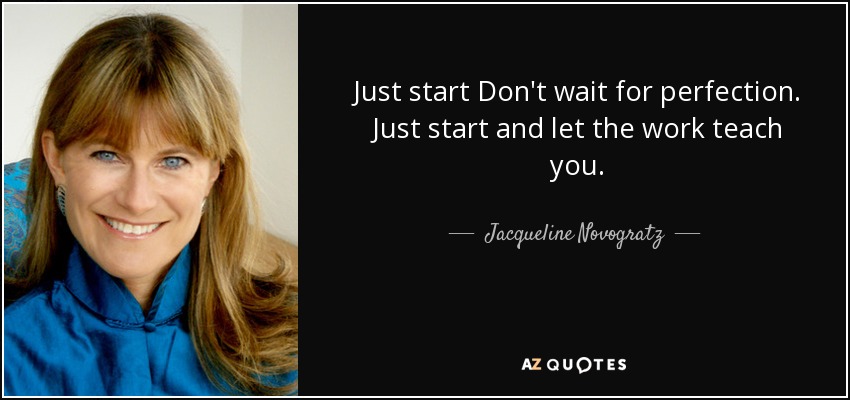 Just start Don't wait for perfection. Just start and let the work teach you. - Jacqueline Novogratz