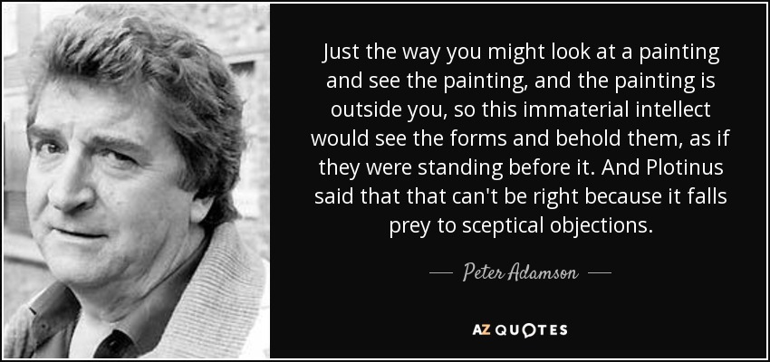Just the way you might look at a painting and see the painting, and the painting is outside you, so this immaterial intellect would see the forms and behold them, as if they were standing before it. And Plotinus said that that can't be right because it falls prey to sceptical objections. - Peter Adamson