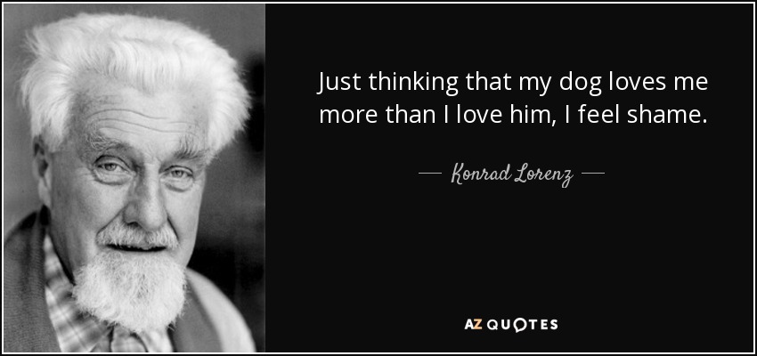 Just thinking that my dog loves me more than I love him, I feel shame. - Konrad Lorenz