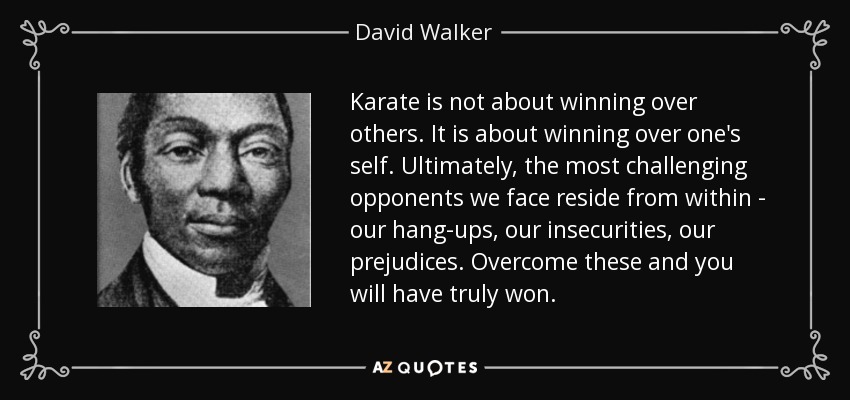 Karate is not about winning over others. It is about winning over one's self. Ultimately, the most challenging opponents we face reside from within - our hang-ups, our insecurities, our prejudices. Overcome these and you will have truly won. - David Walker