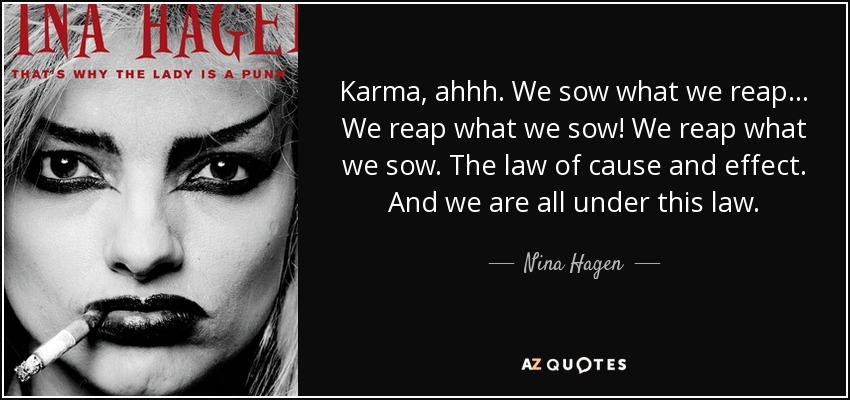 Karma, ahhh. We sow what we reap... We reap what we sow! We reap what we sow. The law of cause and effect. And we are all under this law. - Nina Hagen