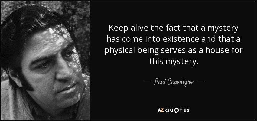 Keep alive the fact that a mystery has come into existence and that a physical being serves as a house for this mystery. - Paul Caponigro