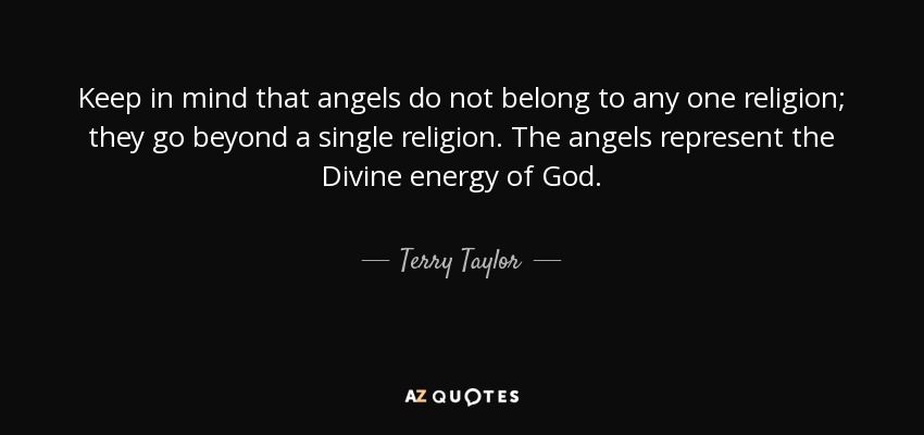 Keep in mind that angels do not belong to any one religion; they go beyond a single religion. The angels represent the Divine energy of God. - Terry Taylor