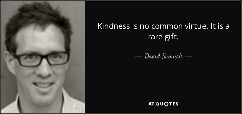 Kindness is no common virtue. It is a rare gift. - David Samuels