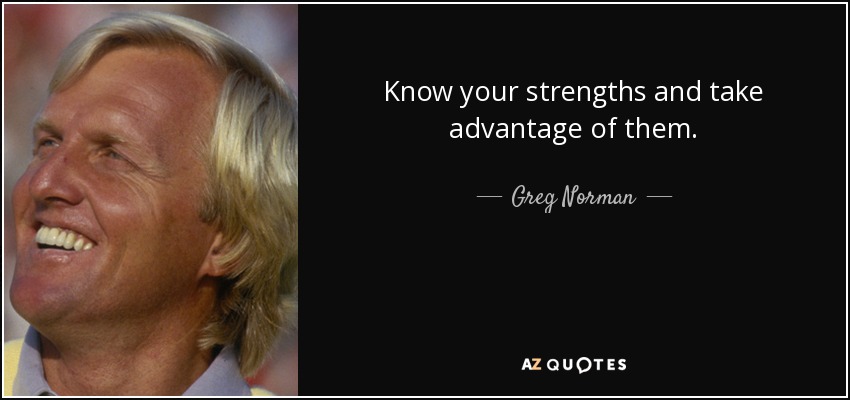 Know your strengths and take advantage of them. - Greg Norman