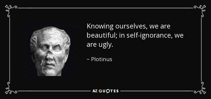 Knowing ourselves, we are beautiful; in self-ignorance, we are ugly. - Plotinus