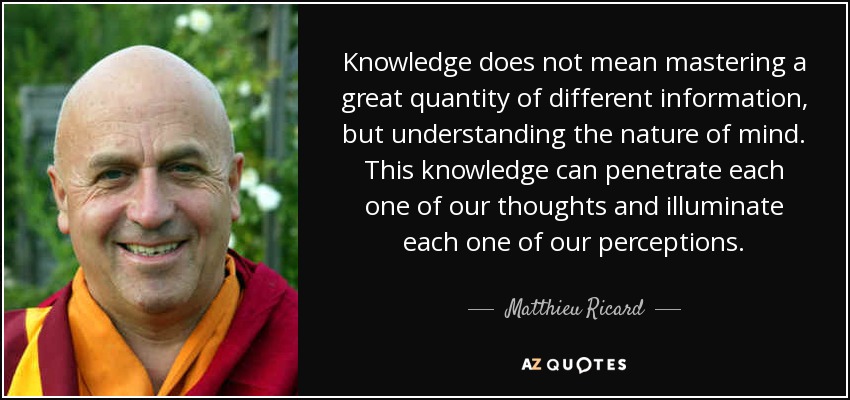 Knowledge does not mean mastering a great quantity of different information, but understanding the nature of mind. This knowledge can penetrate each one of our thoughts and illuminate each one of our perceptions. - Matthieu Ricard