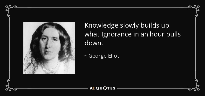Knowledge slowly builds up what Ignorance in an hour pulls down. - George Eliot