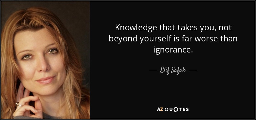 Knowledge that takes you, not beyond yourself is far worse than ignorance. - Elif Safak