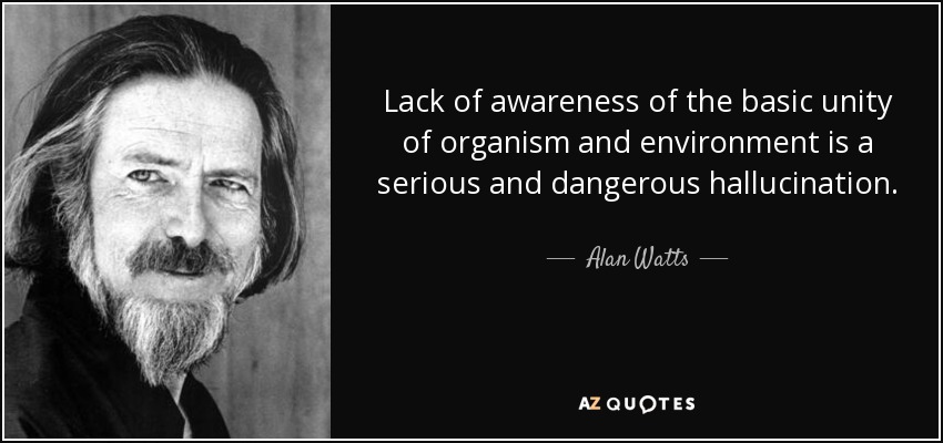 Lack of awareness of the basic unity of organism and environment is a serious and dangerous hallucination. - Alan Watts
