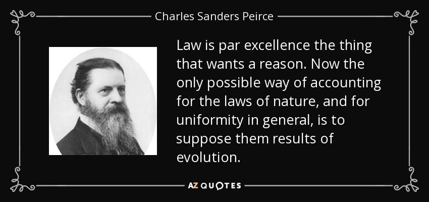 Law is par excellence the thing that wants a reason. Now the only possible way of accounting for the laws of nature, and for uniformity in general, is to suppose them results of evolution. - Charles Sanders Peirce
