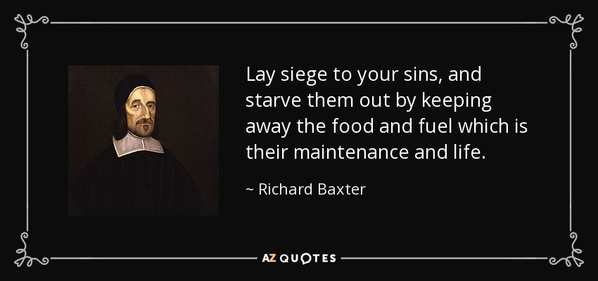 Lay siege to your sins, and starve them out by keeping away the food and fuel which is their maintenance and life. - Richard Baxter