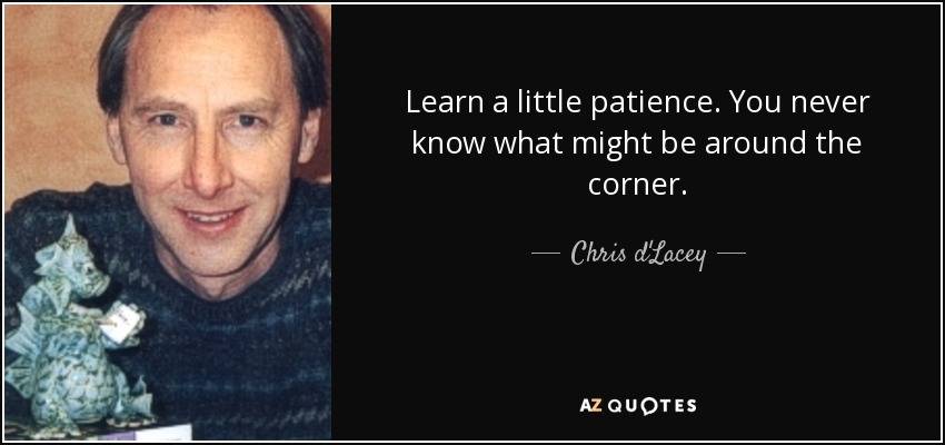 Learn a little patience. You never know what might be around the corner. - Chris d'Lacey