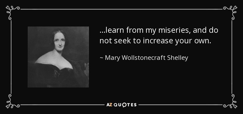...learn from my miseries, and do not seek to increase your own. - Mary Wollstonecraft Shelley