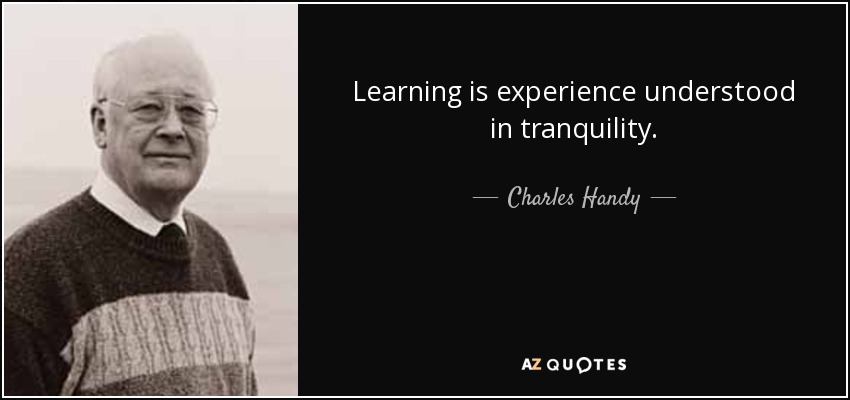 Learning is experience understood in tranquility. - Charles Handy