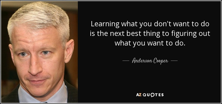 Learning what you don't want to do is the next best thing to figuring out what you want to do. - Anderson Cooper