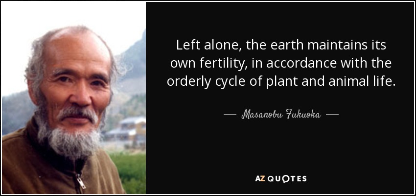 Left alone, the earth maintains its own fertility, in accordance with the orderly cycle of plant and animal life. - Masanobu Fukuoka