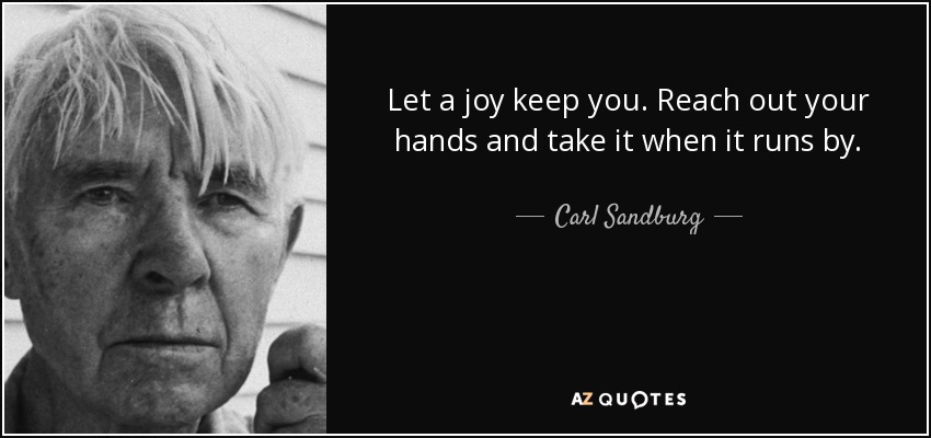 Let a joy keep you. Reach out your hands and take it when it runs by. - Carl Sandburg