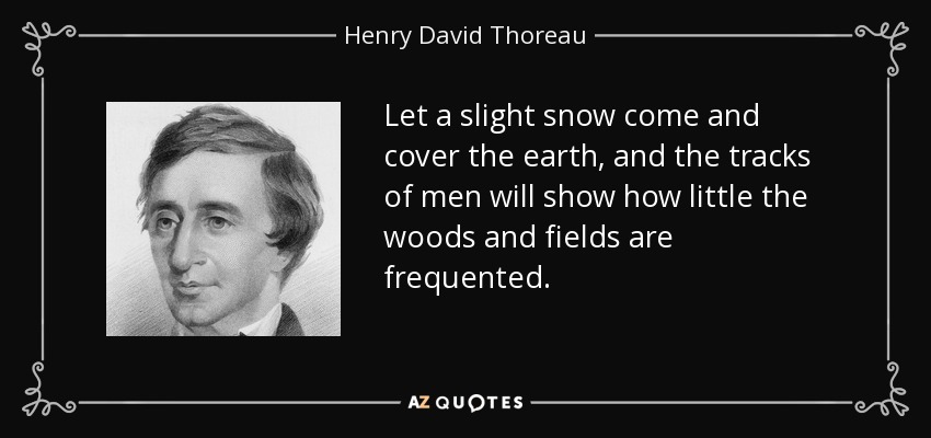Let a slight snow come and cover the earth, and the tracks of men will show how little the woods and fields are frequented. - Henry David Thoreau