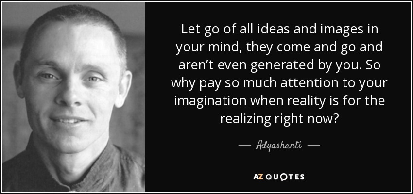 Let go of all ideas and images in your mind, they come and go and aren’t even generated by you. So why pay so much attention to your imagination when reality is for the realizing right now? - Adyashanti