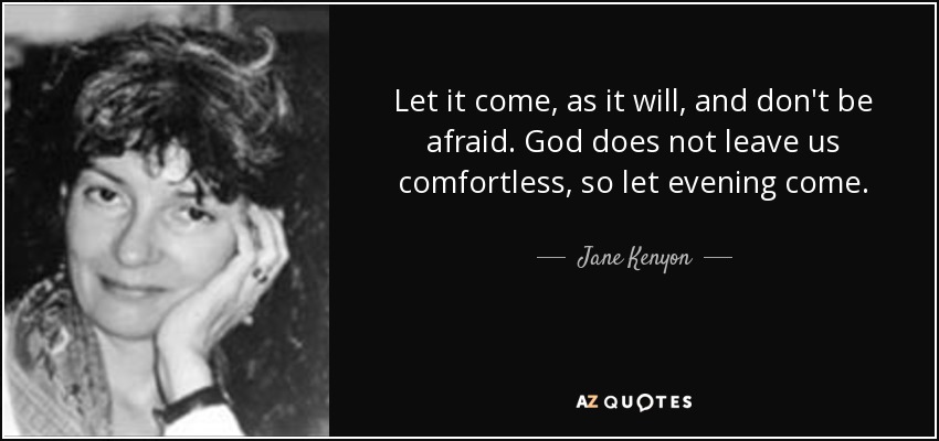 Let it come, as it will, and don't be afraid. God does not leave us comfortless, so let evening come. - Jane Kenyon