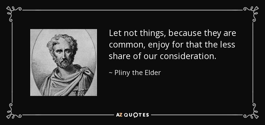 Let not things, because they are common, enjoy for that the less share of our consideration. - Pliny the Elder