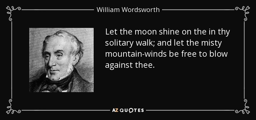 Let the moon shine on the in thy solitary walk; and let the misty mountain-winds be free to blow against thee. - William Wordsworth