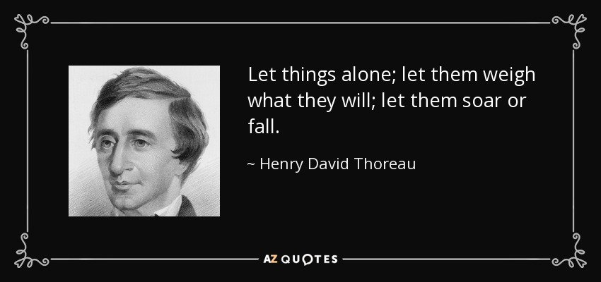 Let things alone; let them weigh what they will; let them soar or fall. - Henry David Thoreau