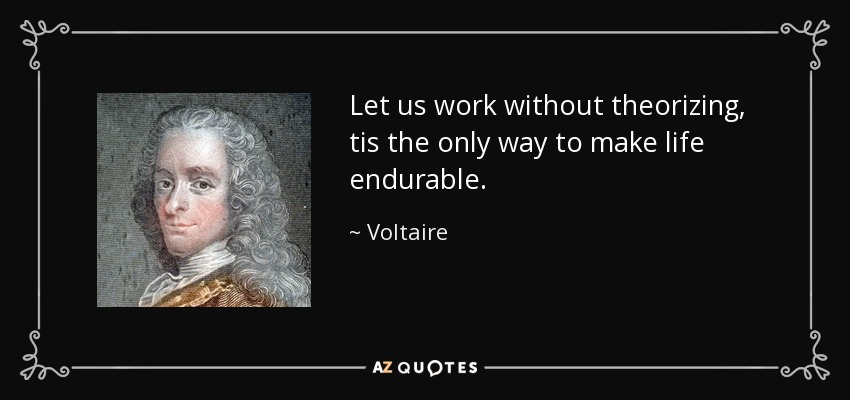 Let us work without theorizing, tis the only way to make life endurable. - Voltaire
