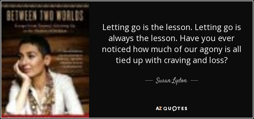 Letting go is the lesson. Letting go is always the lesson. Have you ever noticed how much of our agony is all tied up with craving and loss? - Susan Lydon