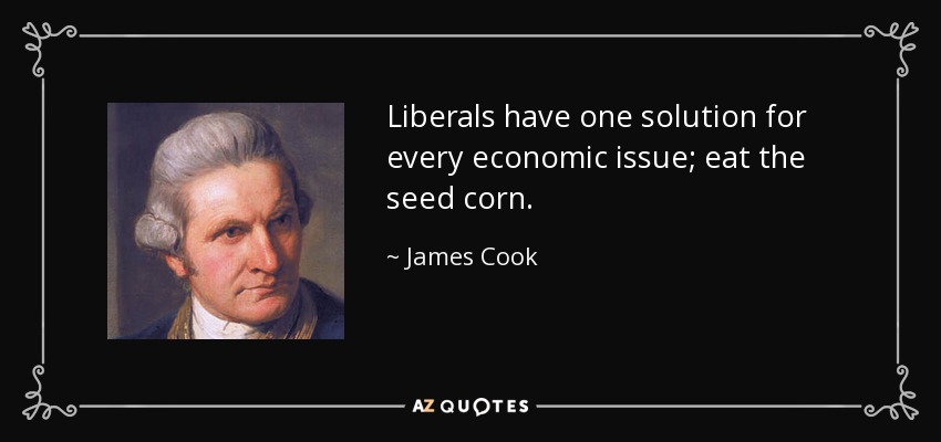 Liberals have one solution for every economic issue; eat the seed corn. - James Cook