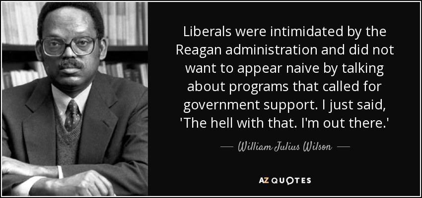 Liberals were intimidated by the Reagan administration and did not want to appear naive by talking about programs that called for government support. I just said, 'The hell with that. I'm out there.' - William Julius Wilson