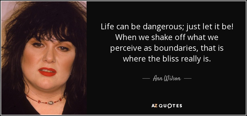 Life can be dangerous; just let it be! When we shake off what we perceive as boundaries, that is where the bliss really is. - Ann Wilson