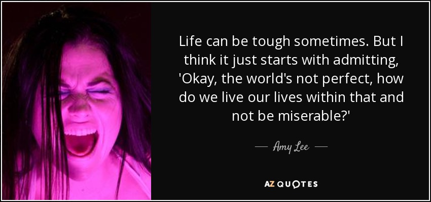 Life can be tough sometimes. But I think it just starts with admitting, 'Okay, the world's not perfect, how do we live our lives within that and not be miserable?' - Amy Lee