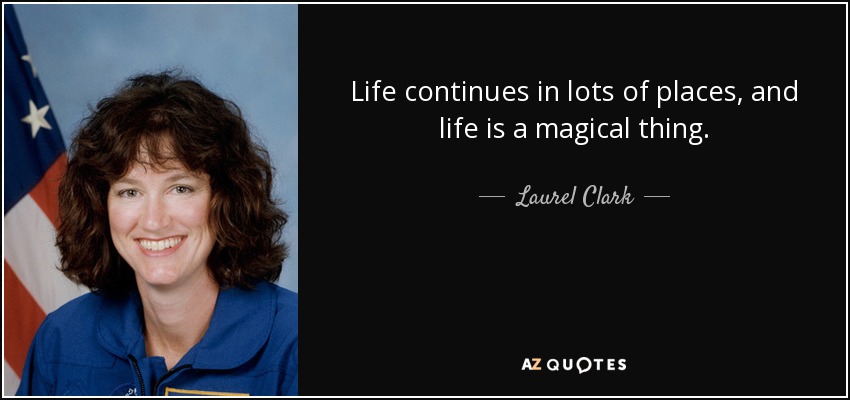 Life continues in lots of places, and life is a magical thing. - Laurel Clark