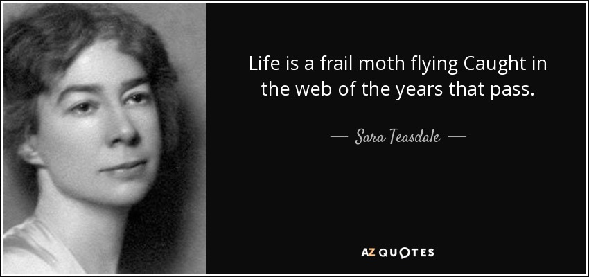 Life is a frail moth flying Caught in the web of the years that pass. - Sara Teasdale