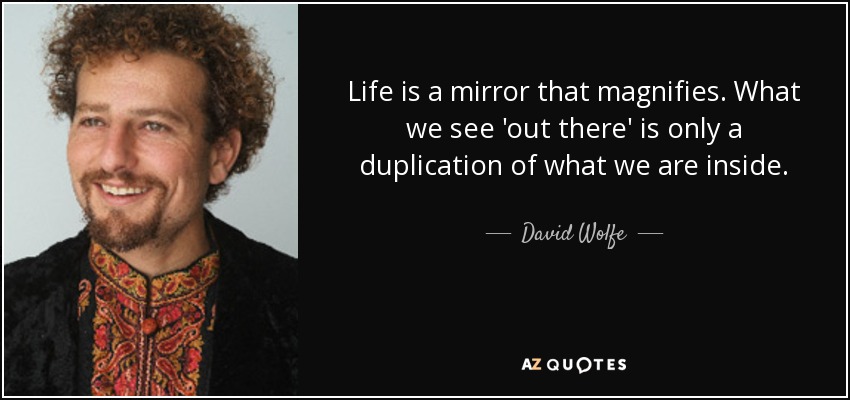 Life is a mirror that magnifies. What we see 'out there' is only a duplication of what we are inside. - David Wolfe