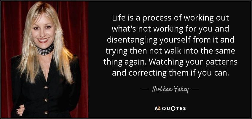 Life is a process of working out what's not working for you and disentangling yourself from it and trying then not walk into the same thing again. Watching your patterns and correcting them if you can. - Siobhan Fahey