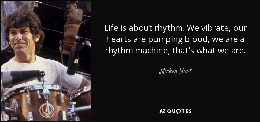 Life is about rhythm. We vibrate, our hearts are pumping blood, we are a rhythm machine, that’s what we are. - Mickey Hart