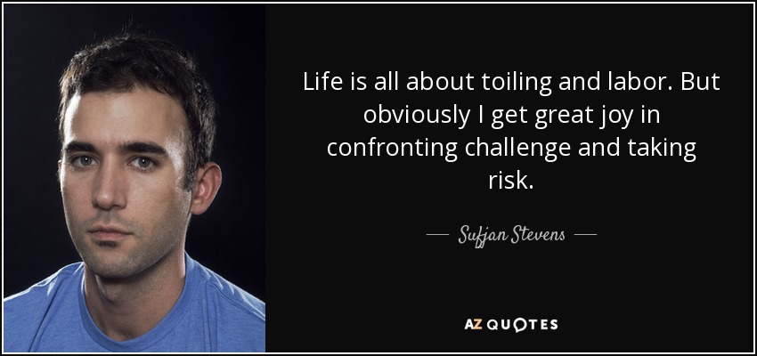 Life is all about toiling and labor. But obviously I get great joy in confronting challenge and taking risk. - Sufjan Stevens