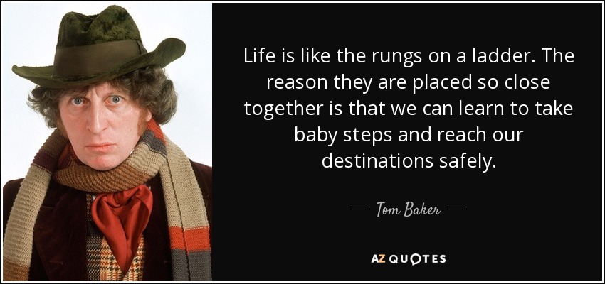 Life is like the rungs on a ladder. The reason they are placed so close together is that we can learn to take baby steps and reach our destinations safely. - Tom Baker